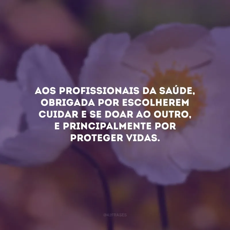 Aos profissionais da saúde, obrigada por escolherem cuidar e se doar ao outro, e principalmente por proteger vidas.
