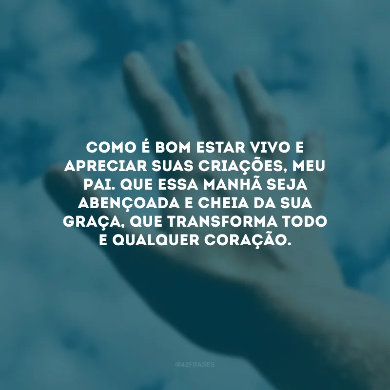 Como é bom estar vivo e apreciar suas criações, meu Pai. Que essa manhã seja abençoada e cheia da sua graça, que transforma todo e qualquer coração.