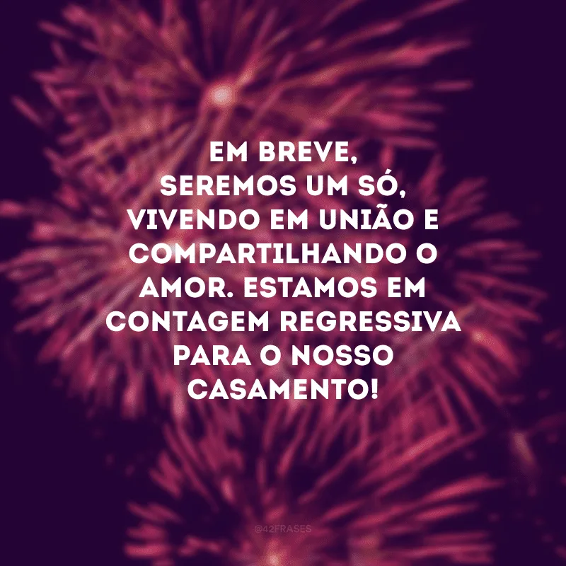Em breve, seremos um só, vivendo em união e compartilhando o amor. Estamos em contagem regressiva para o nosso casamento!