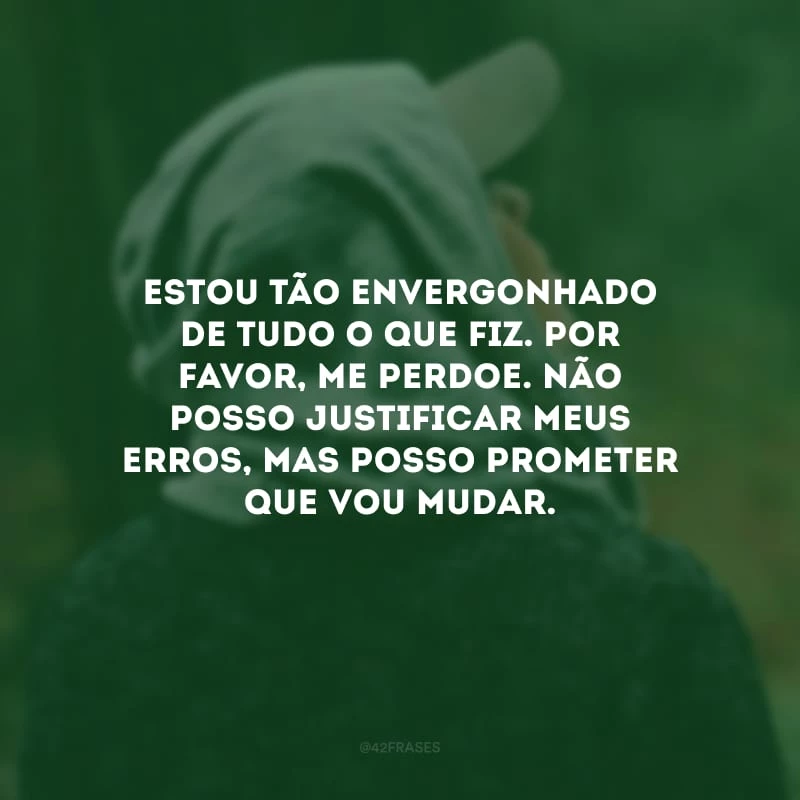 Estou tão envergonhado de tudo o que fiz. Por favor, me perdoe. Não posso justificar meus erros, mas posso prometer que vou mudar.