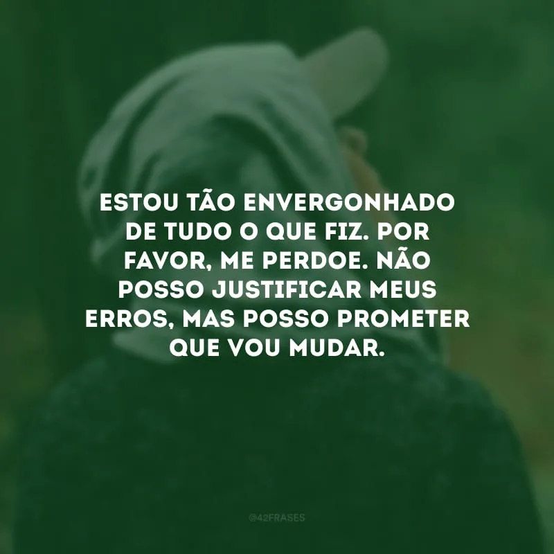 Estou tão envergonhado de tudo o que fiz. Por favor, me perdoe. Não posso justificar meus erros, mas posso prometer que vou mudar.