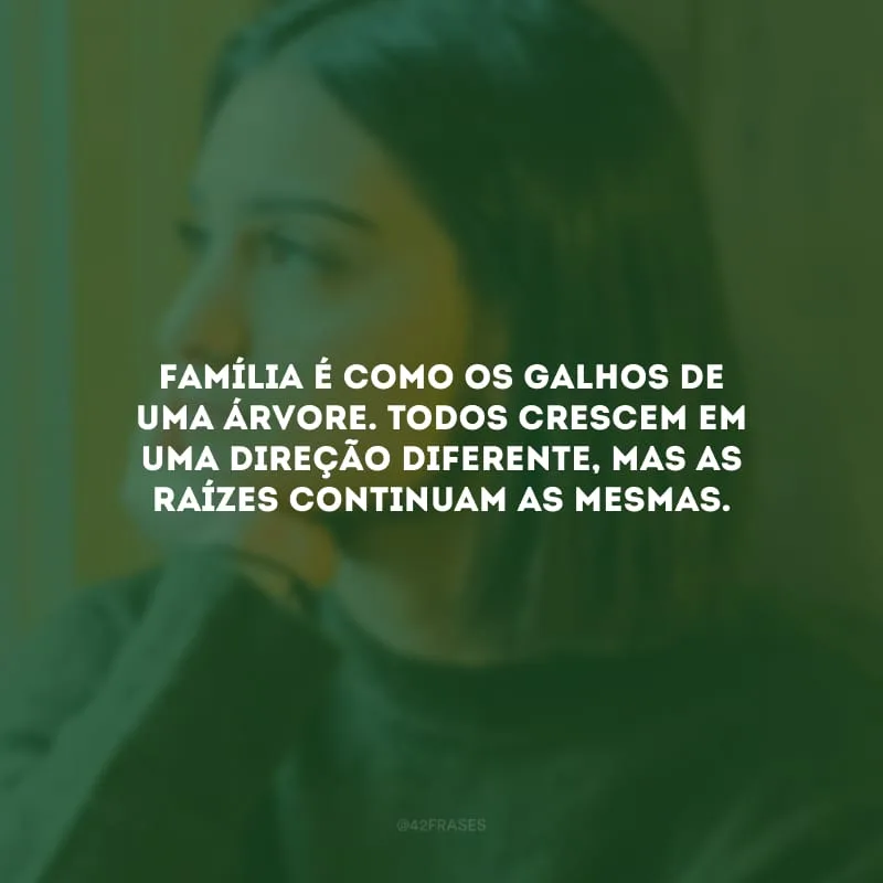 Família é como os galhos de uma árvore. Todos crescem em uma direção diferente, mas as raízes continuam as mesmas. 