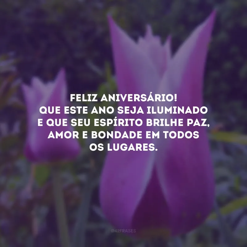 Feliz aniversário! Que este ano seja iluminado e que seu espírito brilhe paz, amor e bondade em todos os lugares.