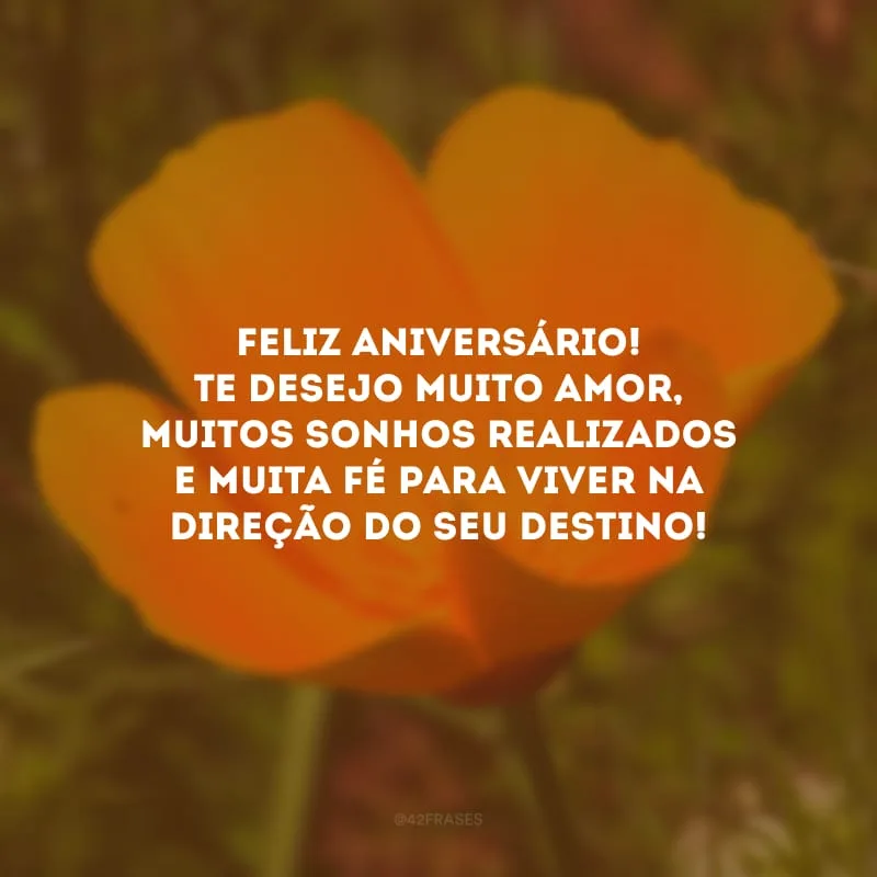 Feliz aniversário! Te desejo muito amor, muitos sonhos realizados e muita fé para viver na direção do seu destino!