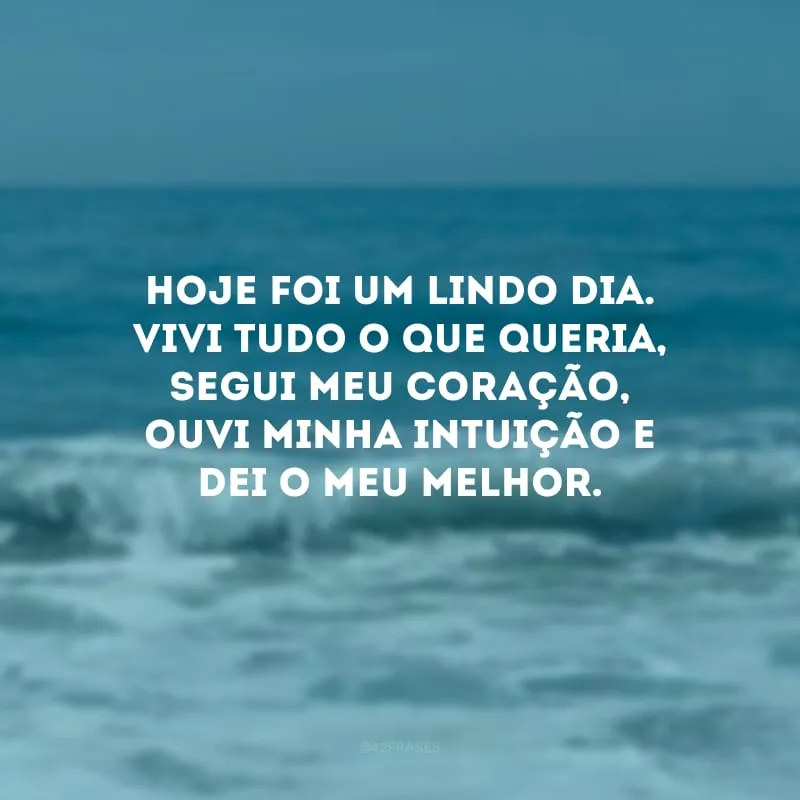Hoje foi um lindo dia. Vivi tudo o que queria, segui meu coração, ouvi minha intuição e dei o meu melhor.
