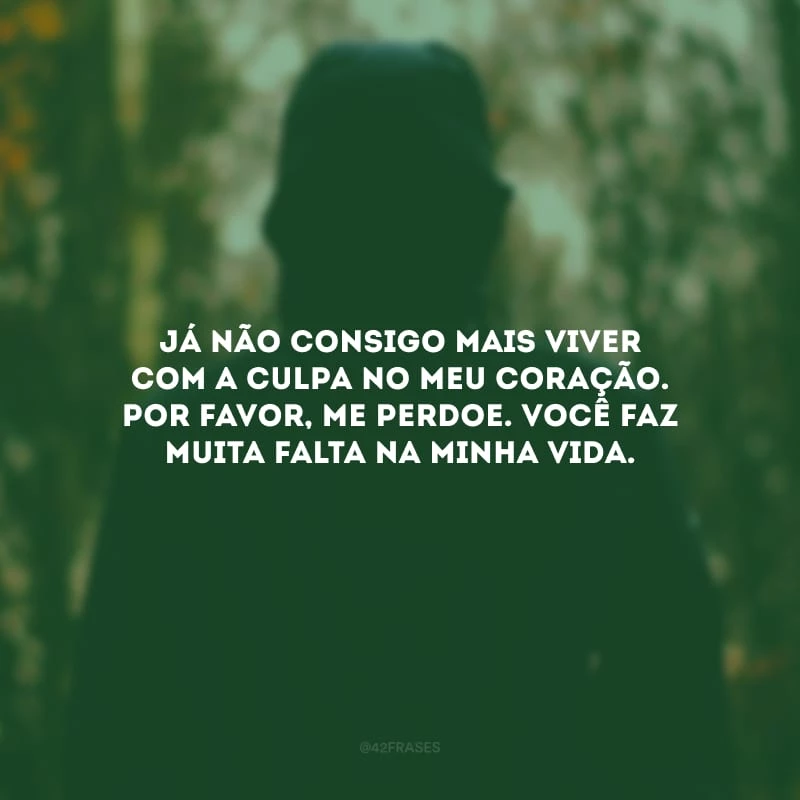 Já não consigo mais viver com a culpa no meu coração. Por favor, me perdoe. Você faz muita falta na minha vida.