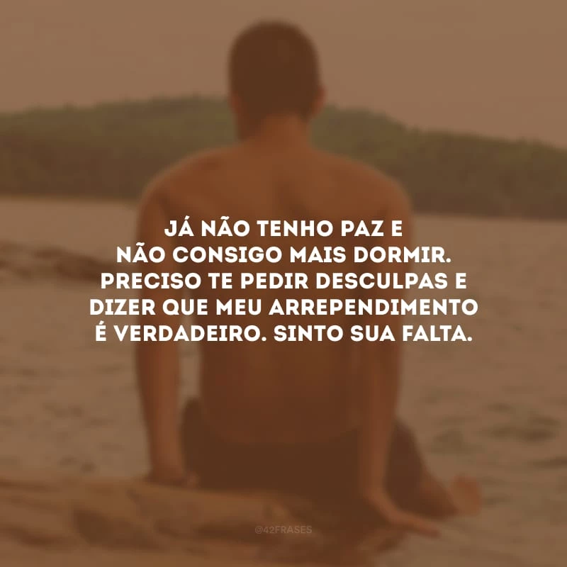 Já não tenho paz e não consigo mais dormir. Preciso te pedir desculpas e dizer que meu arrependimento é verdadeiro. Sinto sua falta.