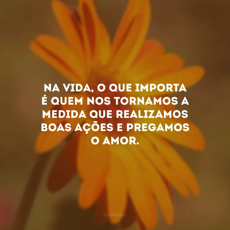 Na vida, o que importa é quem nos tornamos a medida que realizamos boas ações e pregamos o amor.