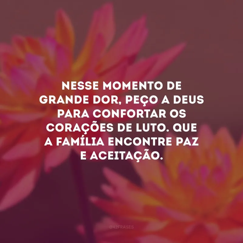 Nesse momento de grande dor, peço a Deus para confortar os corações de luto. Que a família encontre paz e aceitação.