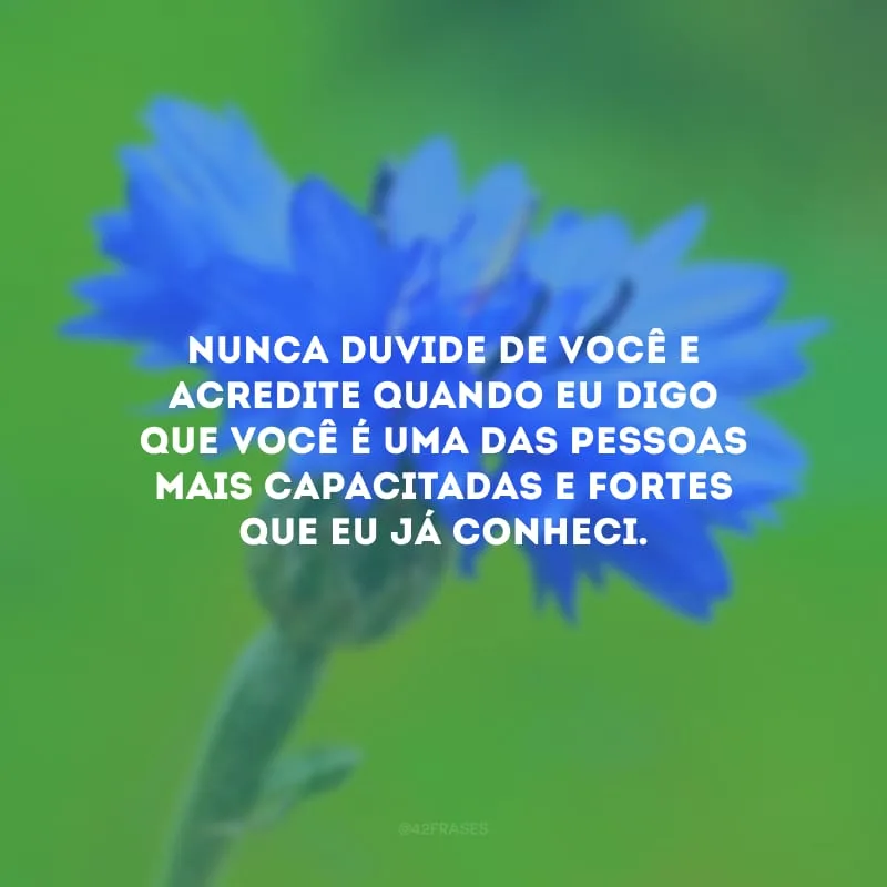 Nunca duvide de você e acredite quando eu digo que você é uma das pessoas mais capacitadas e fortes que eu já conheci.