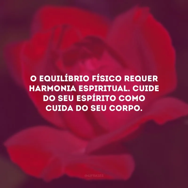 O equilíbrio físico requer harmonia espiritual. Cuide do seu espírito como cuida do seu corpo.