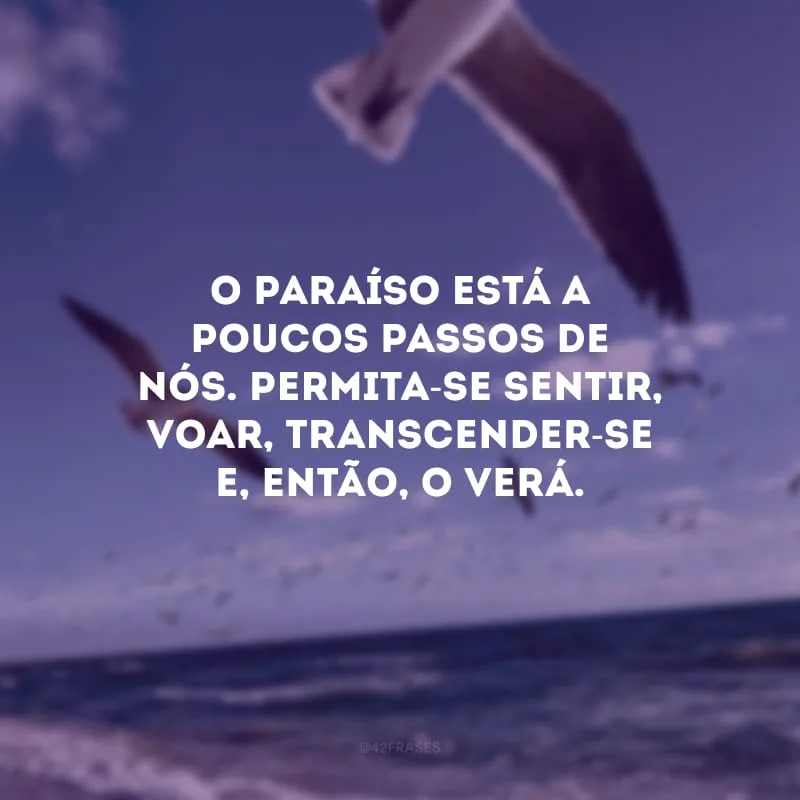 O paraíso está a poucos passos de nós. Permita-se sentir, voar, transcender-se e, então, o verá. 