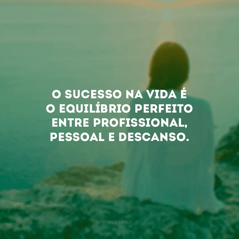 O sucesso na vida é o equilíbrio perfeito entre profissional, pessoal e descanso.