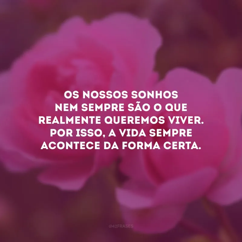 Os nossos sonhos nem sempre são o que realmente queremos viver. Por isso, a vida sempre acontece da forma certa.