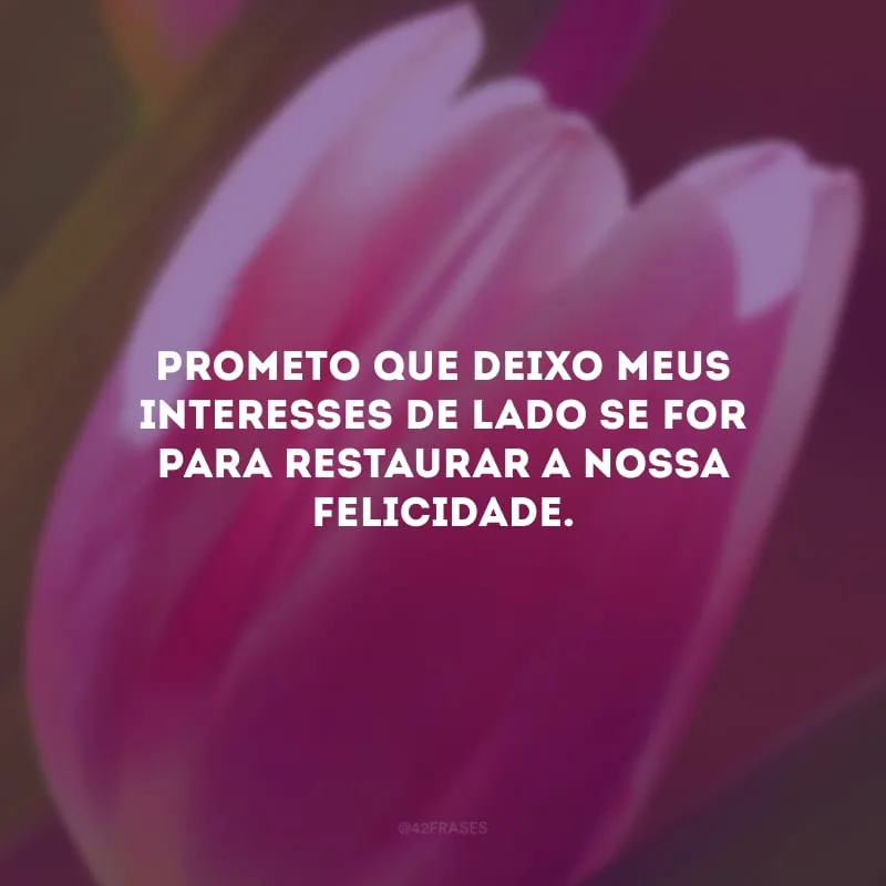 Prometo que deixo meus interesses de lado se for para restaurar a nossa felicidade.
