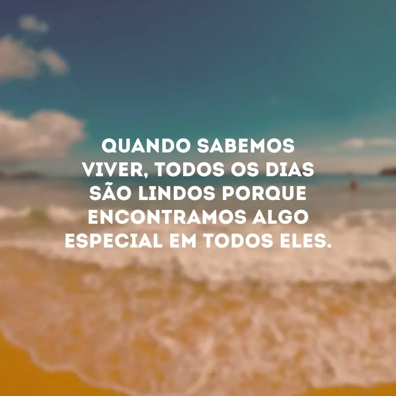 Quando sabemos viver, todos os dias são lindos porque encontramos algo especial em todos eles.