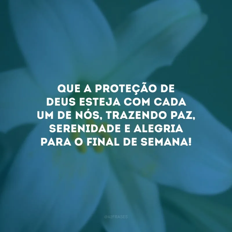 Que a proteção de Deus esteja com cada um de nós, trazendo paz, serenidade e alegria para o final de semana!