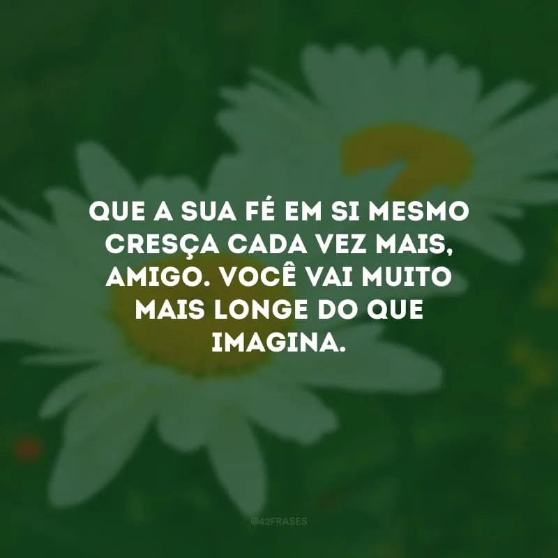 Que a sua fé em si mesmo cresça cada vez mais, amigo. Você vai muito mais longe do que imagina.