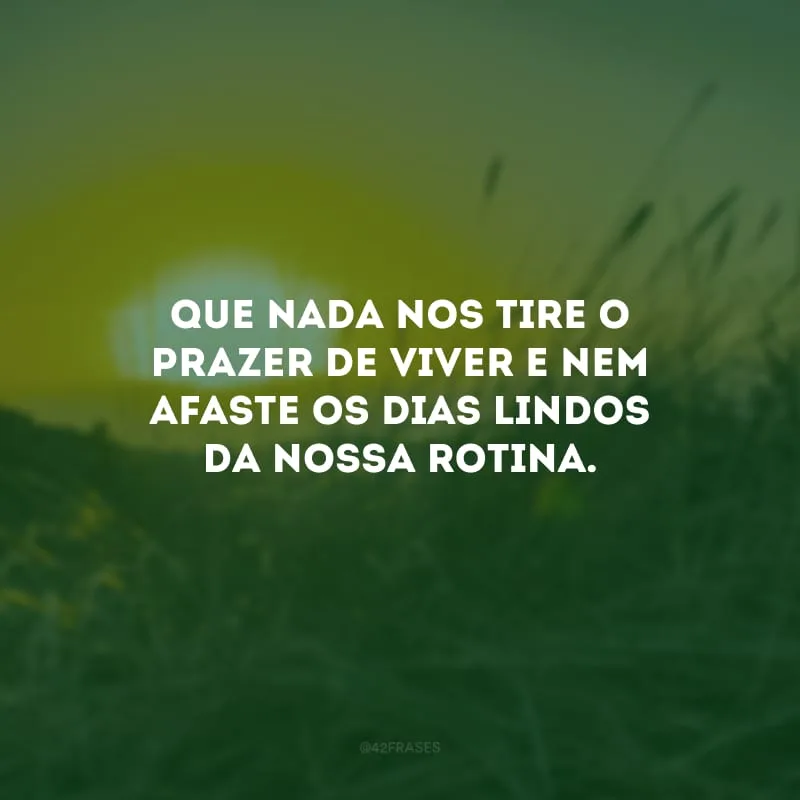 Que nada nos tire o prazer de viver e nem afaste os dias lindos da nossa rotina.