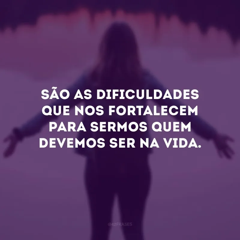 São as dificuldades que nos fortalecem para sermos quem devemos ser na vida.