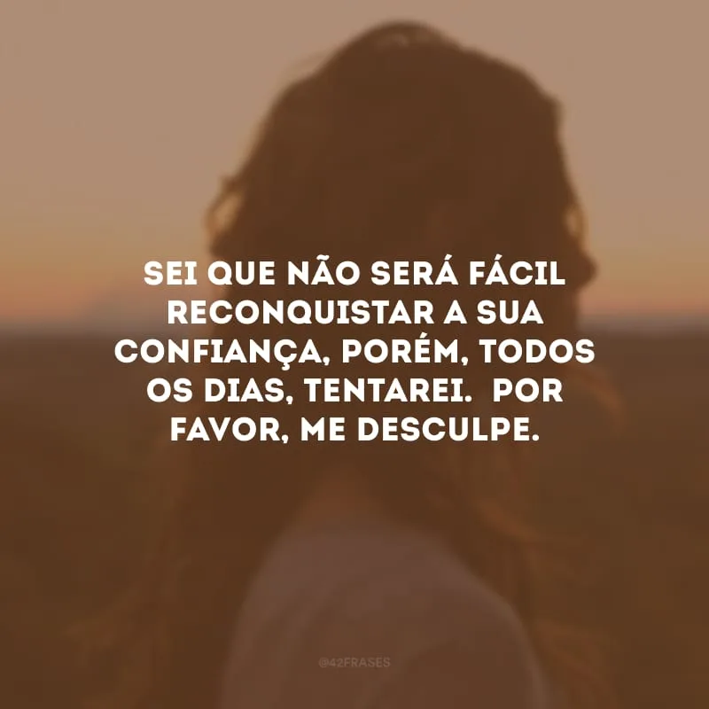 Sei que não será fácil reconquistar a sua confiança, porém, todos os dias, tentarei.  Por favor, me desculpe.