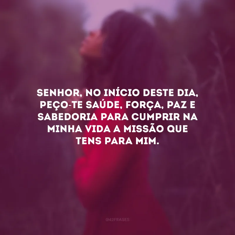 Senhor, no início deste dia, peço-Te saúde, força, paz e sabedoria para cumprir na minha vida a missão que tens para mim.