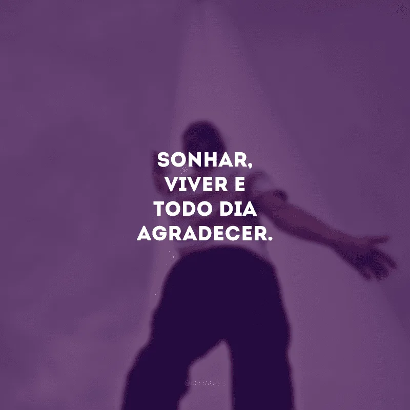 Sonhar, viver e todo dia agradecer. 