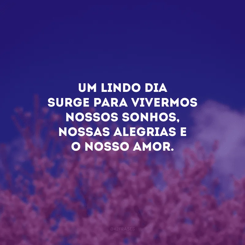 Um lindo dia surge para vivermos nossos sonhos, nossas alegrias e o nosso amor.