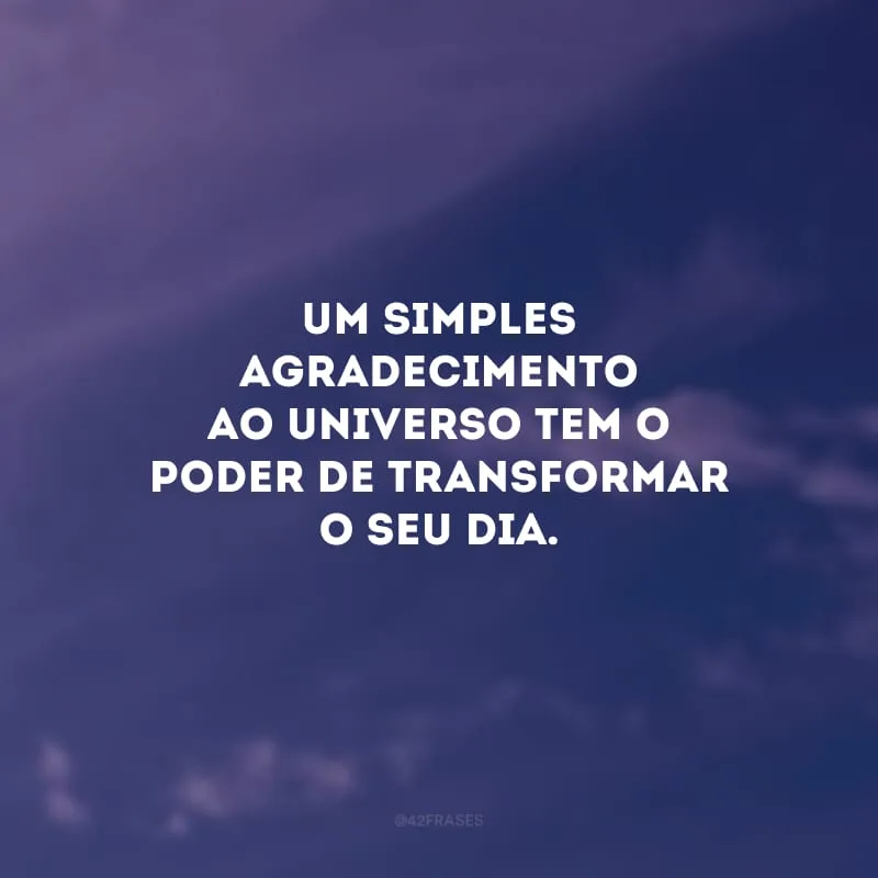 Um simples agradecimento ao universo tem o poder de transformar o seu dia. 