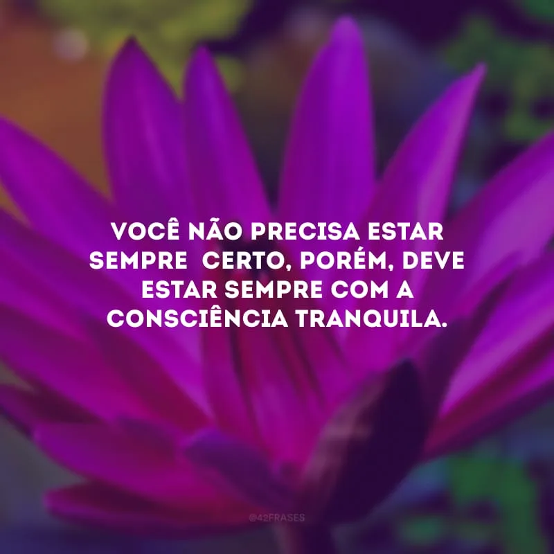 Você não precisa estar sempre  certo, porém, deve estar sempre com a consciência tranquila.