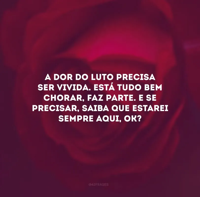A dor do luto precisa ser vivida. Está tudo bem chorar, faz parte. E se precisar, saiba que estarei sempre aqui, ok? 
