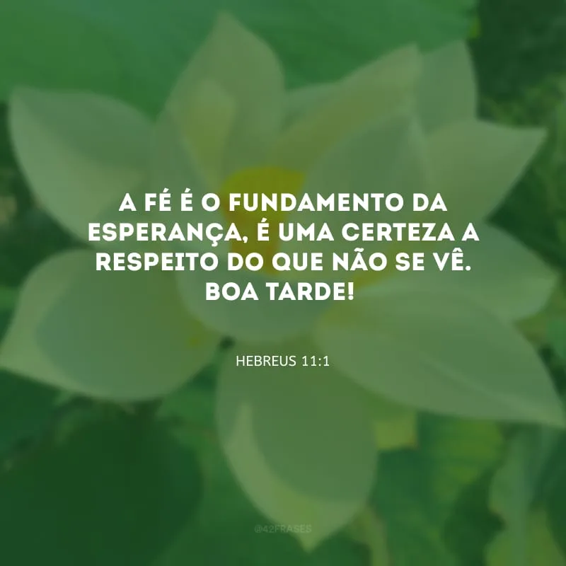A fé é o fundamento da esperança, é uma certeza a respeito do que não se vê. Boa tarde!
