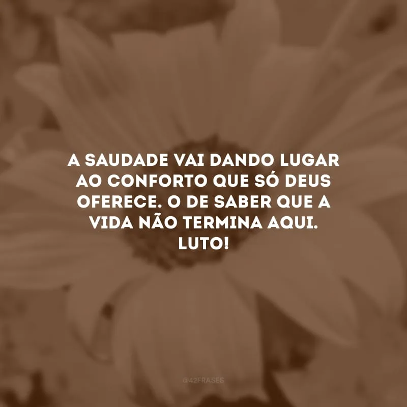A saudade vai dando lugar ao conforto que só Deus oferece. O de saber que a vida não termina aqui. Luto!