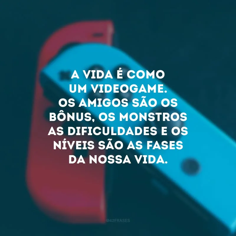 A vida é como um videogame. Os amigos são os bônus, os monstros as dificuldades e os níveis são as fases da nossa vida.