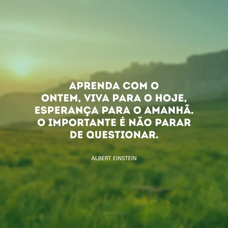 Aprenda com o ontem, viva para o hoje, esperança para o amanhã. O importante é não parar de questionar.