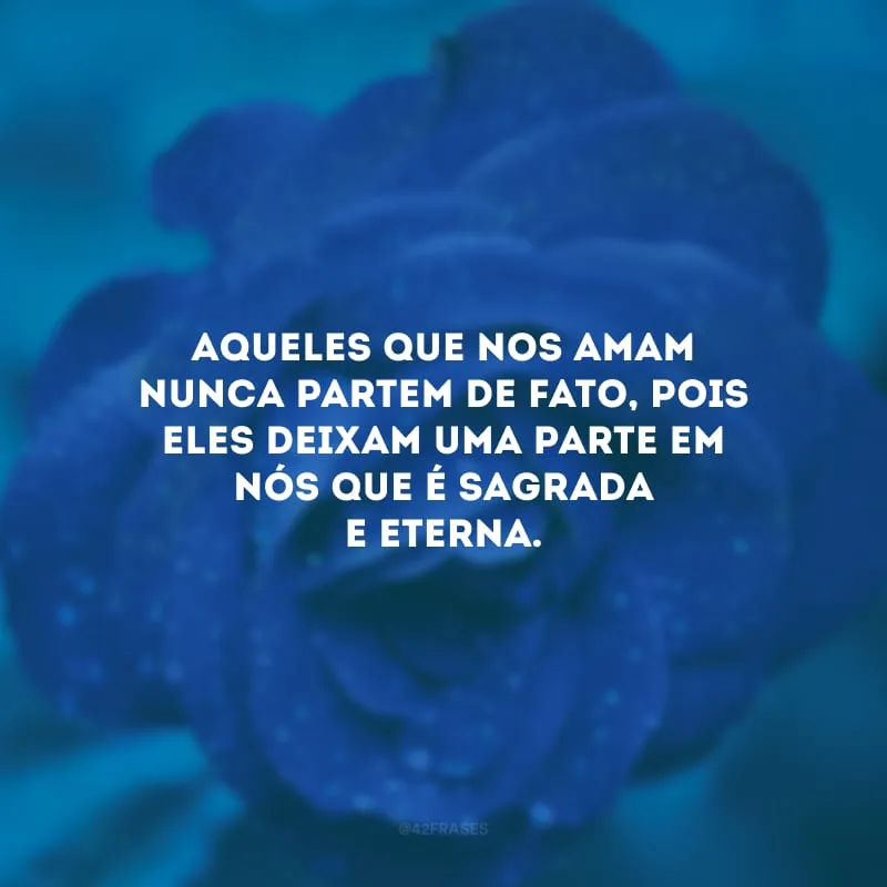Aqueles que nos amam nunca partem de fato, pois eles deixam uma parte em nós que é sagrada e eterna. 