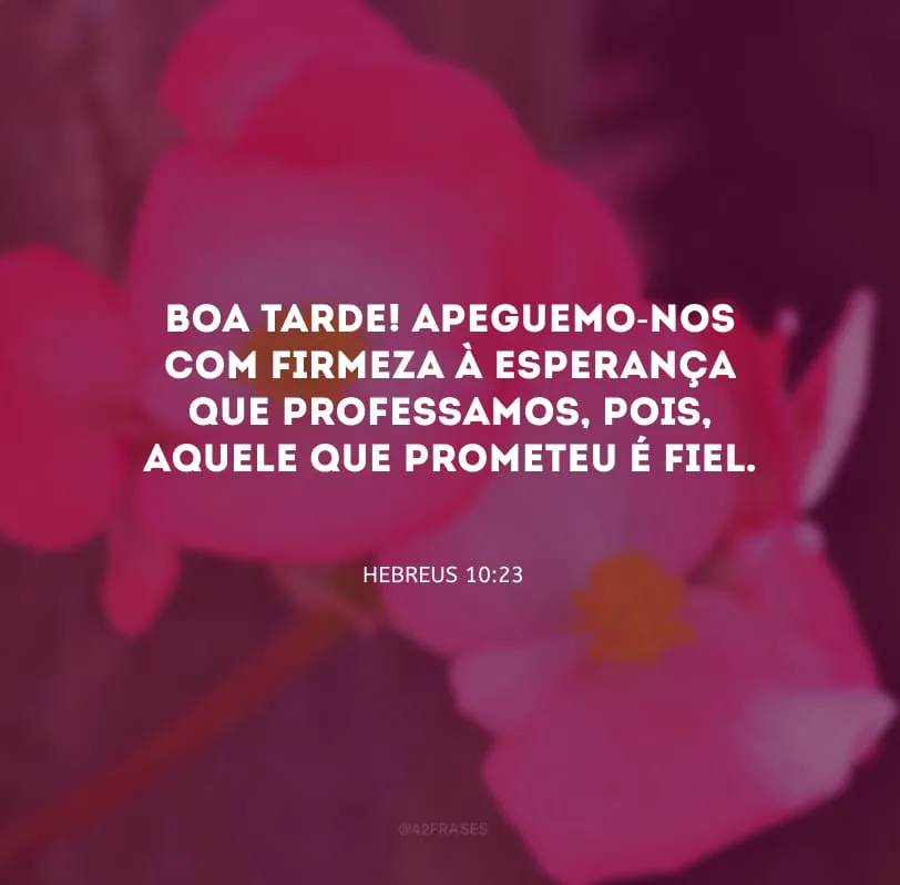 Boa tarde! Apeguemo-nos com firmeza à esperança que professamos, pois, aquele que prometeu é fiel.