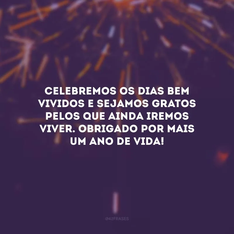 Celebremos os dias bem vividos e sejamos gratos pelos que ainda iremos viver. Obrigado por mais um ano de vida!