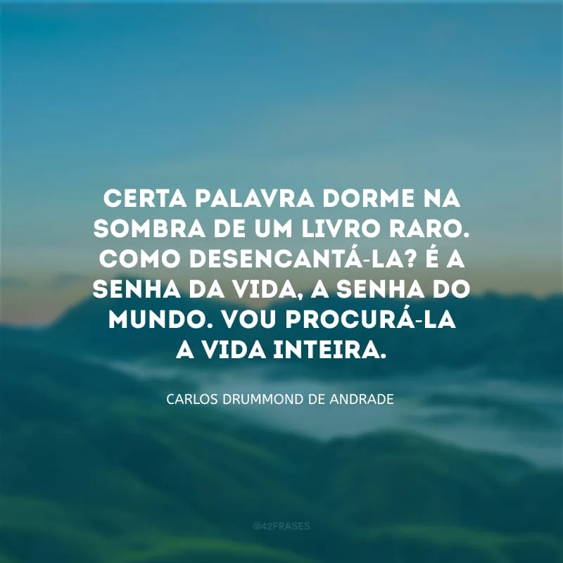 Certa palavra dorme na sombra de um livro raro. Como desencantá-la? É a senha da vida, a senha do mundo. Vou procurá-la a vida inteira.