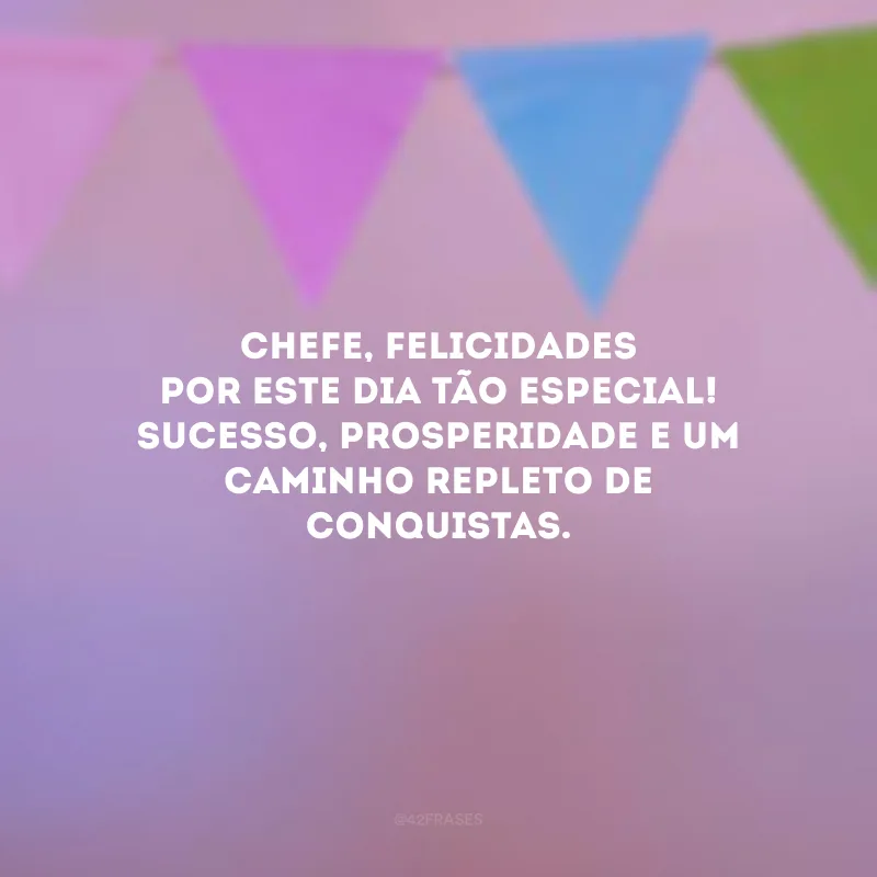 Chefe, felicidades por este dia tão especial! Sucesso, prosperidade e um caminho repleto de conquistas.