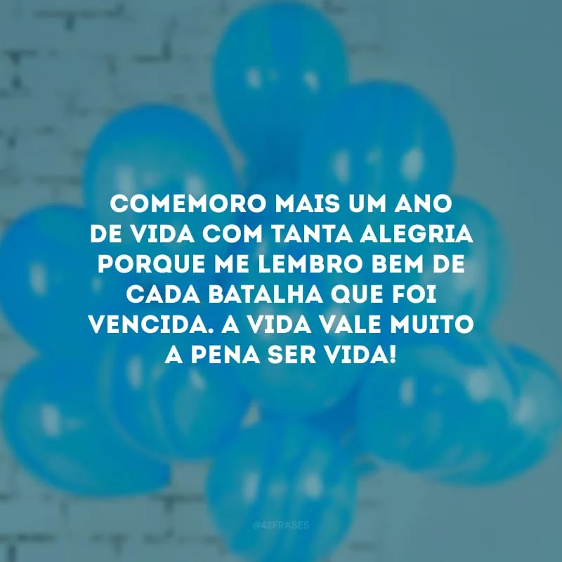 Comemoro mais um ano de vida com tanta alegria porque me lembro bem de cada batalha que foi vencida. A vida vale muito a pena ser vida!