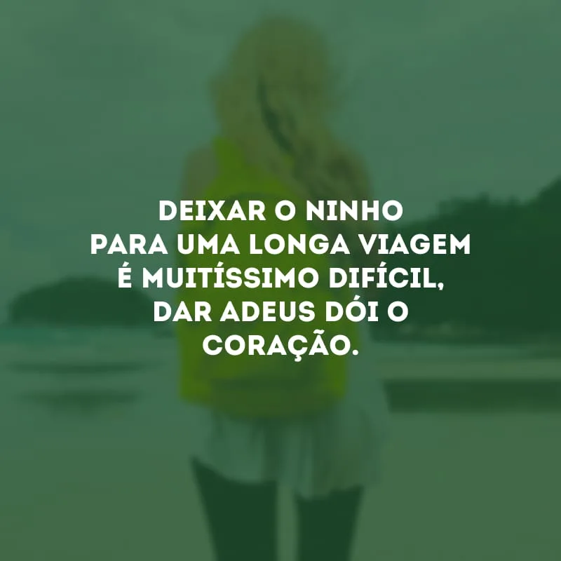 Deixar o ninho para uma longa viagem é muitíssimo difícil, dar adeus dói o coração.