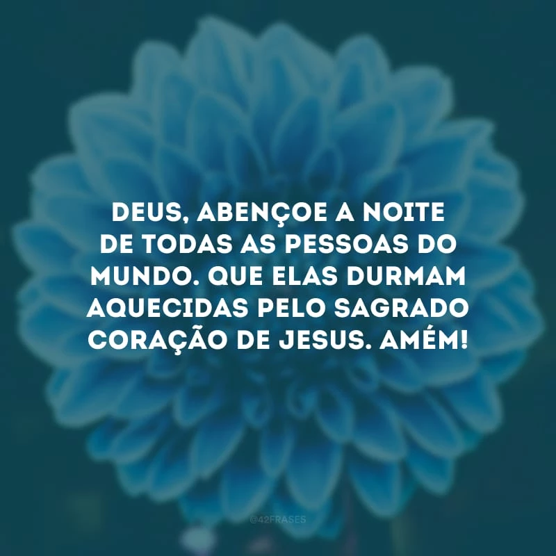 Deus, abençoe a noite de todas as pessoas do mundo. Que elas durmam aquecidas pelo Sagrado Coração de Jesus. Amém! 