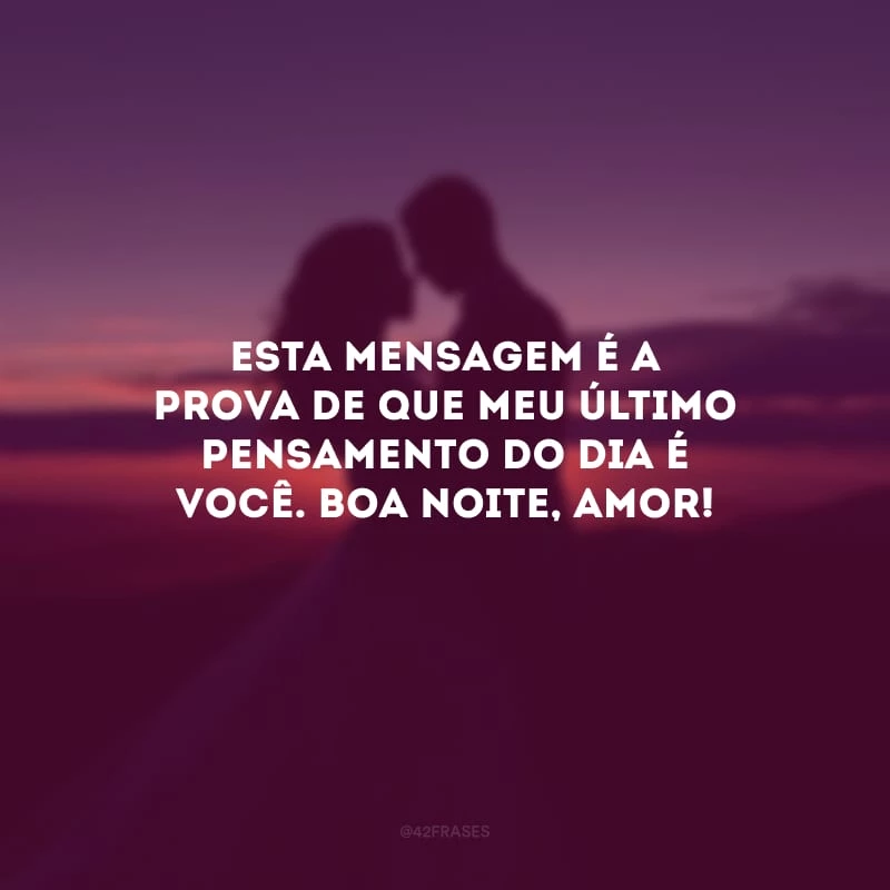 Esta mensagem é a prova de que meu último pensamento do dia é você. Boa noite, amor!