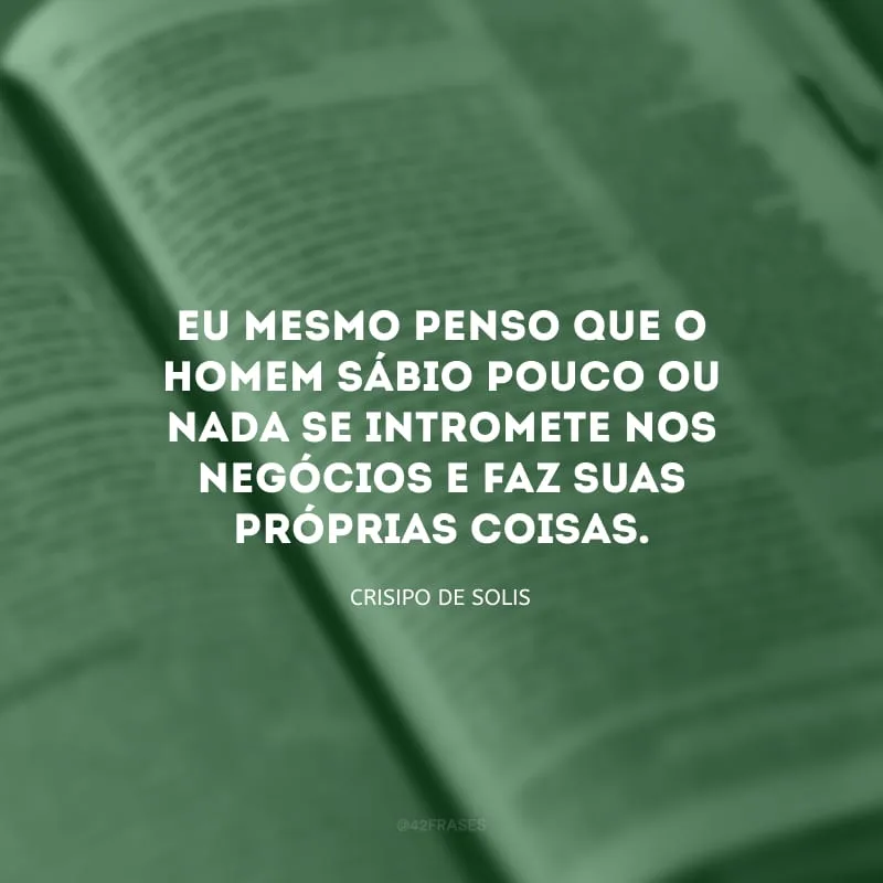 Eu mesmo penso que o homem sábio pouco ou nada se intromete nos negócios e faz suas próprias coisas.