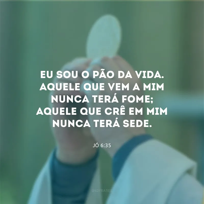 Eu sou o pão da vida. Aquele que vem a mim nunca terá fome; aquele que crê em mim nunca terá sede.