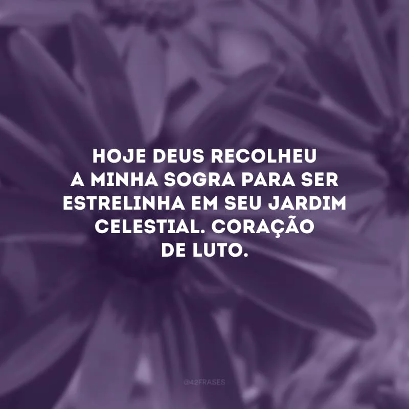 Hoje Deus recolheu a minha sogra para ser estrelinha em seu jardim celestial. Coração de luto.