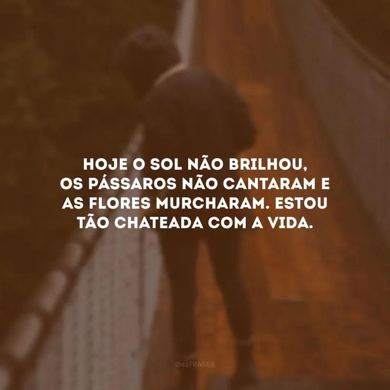 Hoje o sol não brilhou, os pássaros não cantaram e as flores murcharam. Estou tão chateada com a vida.