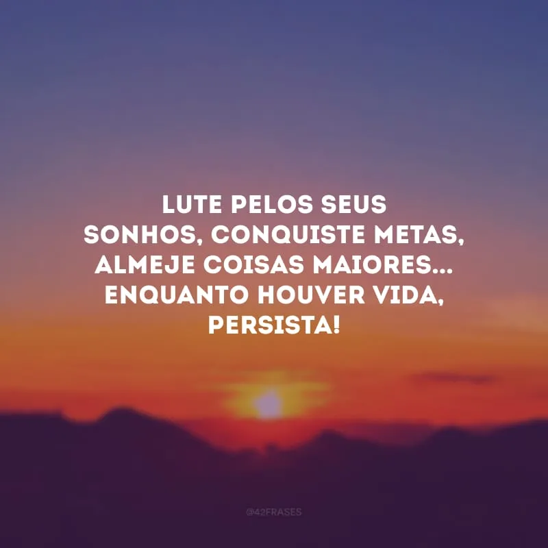 Lute pelos seus sonhos, conquiste metas, almeje coisas maiores... Enquanto houver vida, persista!