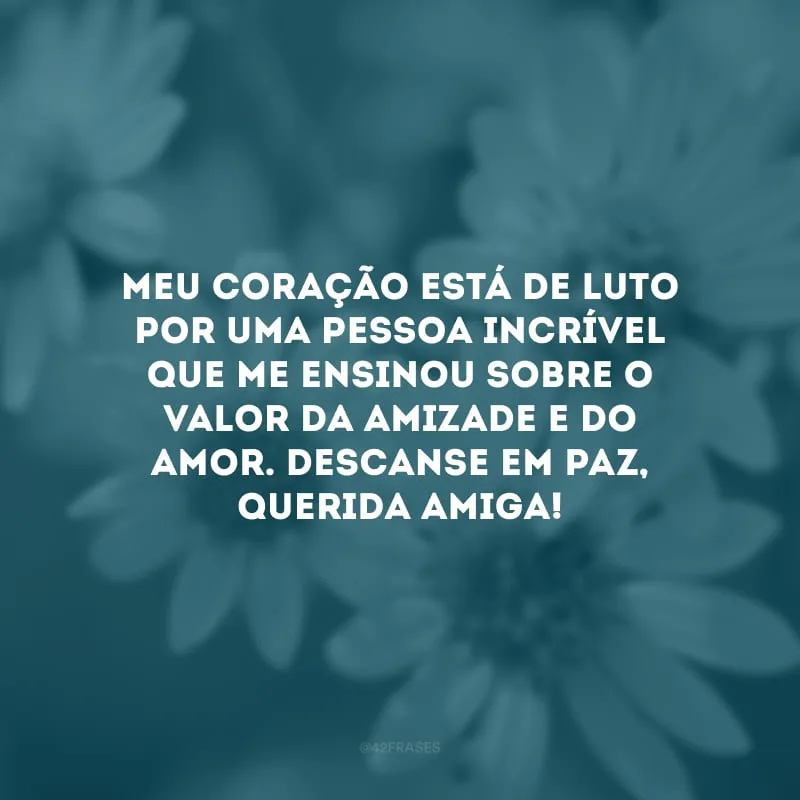 Meu coração está de luto por uma pessoa incrível que me ensinou sobre o valor da amizade e do amor. Descanse em paz, querida amiga! 